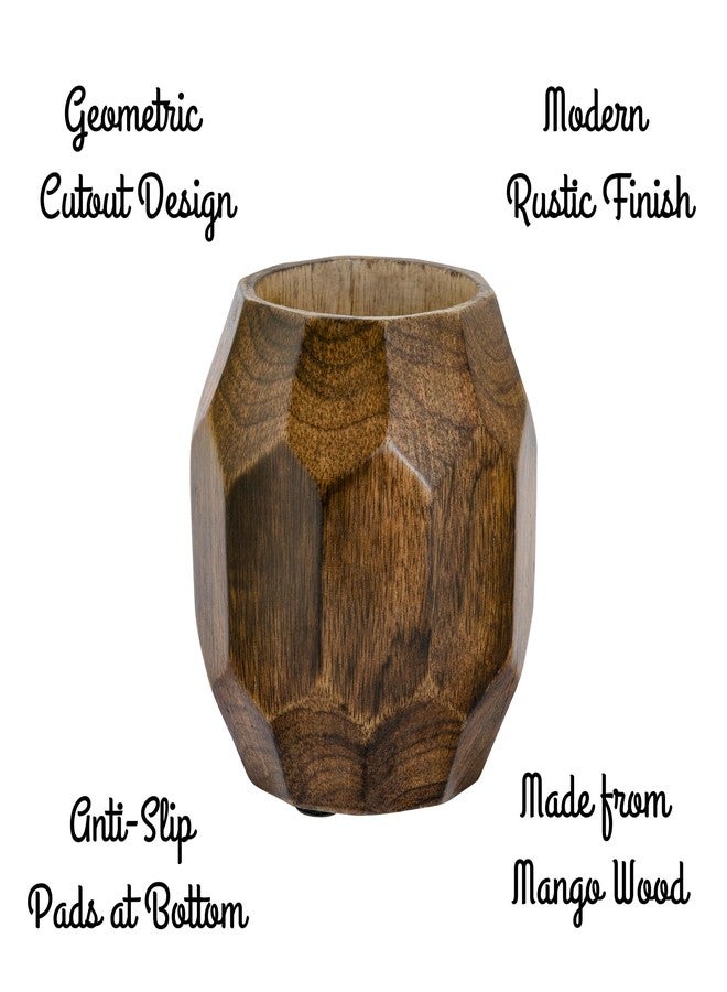 Mie Creations Geometric Wooden Pencil Holder for Desk Table | Wood Pen Cup Stand for Office, Cute Desktop Organizer for Makeup Brushes, Stationery Decor | Rustic Christmas Holiday Gifts- Brown 4'' - Image 3